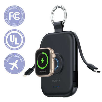 RORRY Mini Portable Power Bank, USB Type-C Interface, Built-in Data Cable and Keychain